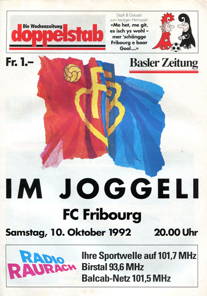 10.10.1992: FC Basel - FC Fribourg