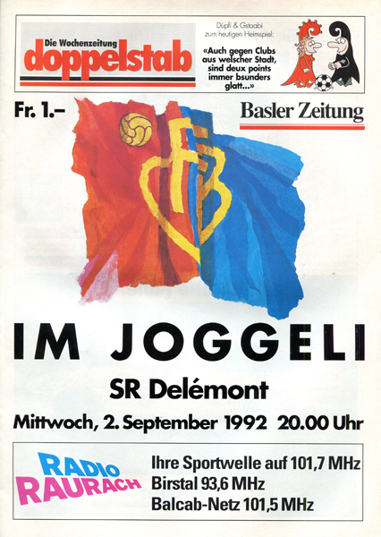 02.09.1992: FC Basel - SR Delémont