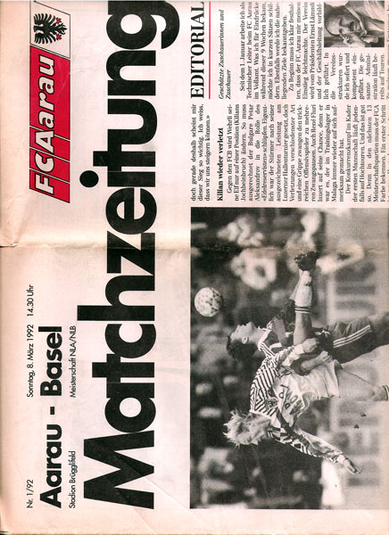 08.03.1992: FC Aarau - FC Basel