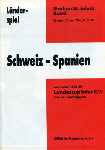 05.06.1988: Schweiz - Spanien