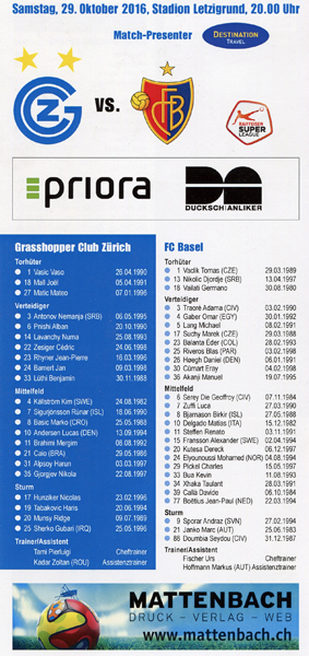 29.10.2016: Grasshoppers - FC Basel